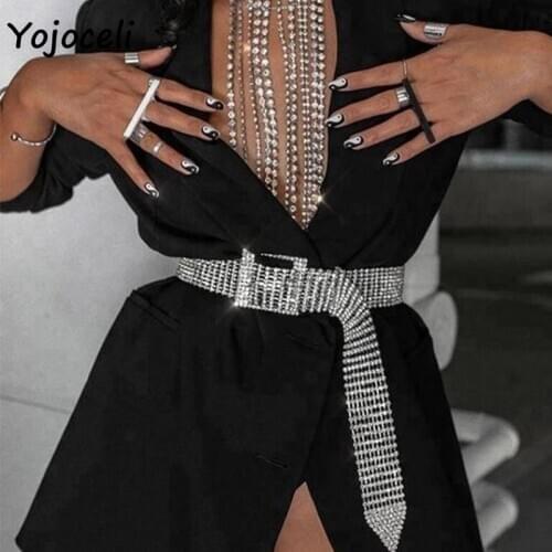 Yojoceli women rhinestone belt bling bling shine metal crystal diamond belt for women waist accessories