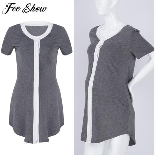 Womens Maternity Pajamas Sleepwear Pregnant Breastfeeding Nursing Nightgown Mother Cotton Nursing Short Sleeve Nightshirt