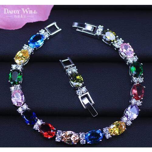 Pretty Bracelet Muliticolor CZ Crystal Tennis Bracelet Jewelry Women Fashion Sweet Girls Bracelets Bangles Best Gift
