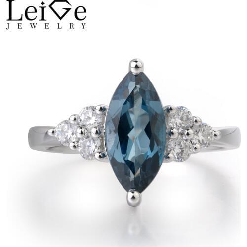 Leige Jewelry London Blue Topaz Ring Silver 925 Wedding Engagement Ring Fine Jewelry Marquise Cut Christmas Party Romantic Gift
