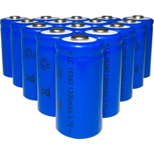 10 PCS/LOT 16340 battery 1300mah 3.7 V lithium ion rechargeable batteries and LED flashlight Free shipping