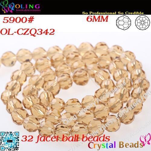 100pcs/Lot Champagne Golden Crystal Glass Faceted Football Beads 6mm Crystal Round Beads For DIY Jewelry Findings
