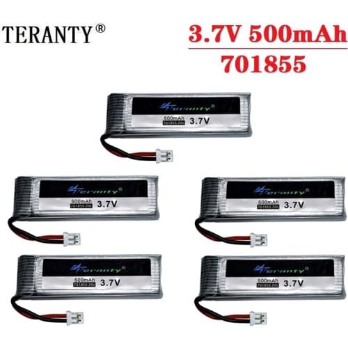 5Pcs/Set 3.7V 4.2V 500mAh Lithium Battery For RC Helicopter Drone Spare Part 1S Battery with 2.00mm Plug 701855