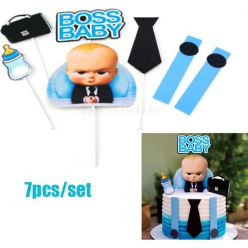 7Pcs/Set Boss Baby Suit Milk Bottle Series Cake Toppers Happy Birthday Cupcake Flag Party Baking Decoration