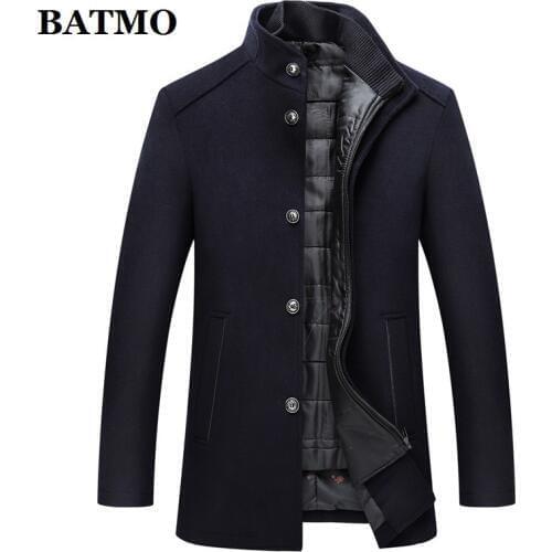 BATMO 2019 new arrival winter high quality wool thicked trench coat men,mens winter navy blue jackets,plus-size M-XXXL,AL01