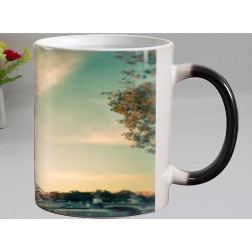 Free shipping paris eiffel tower Heat Reveal Mug Ceramic Color Changing Coffee Mug Magic Tea Cup Mugs birthday gift