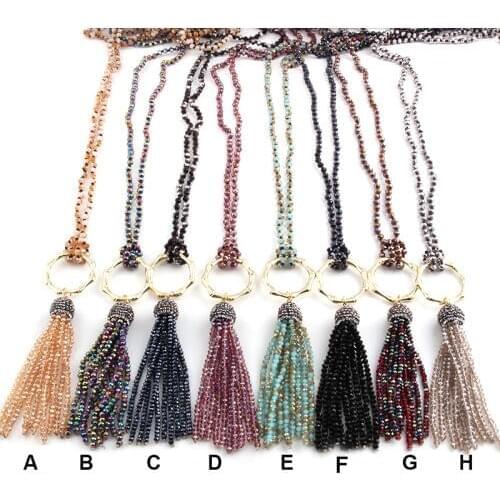 Free Shipping Fashio Artisan Jewelry Halsband 4mm Mini Glass Knotted Crystal Tassel Punk Necklaces For Wom