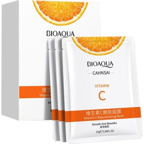 BIOAQUA 10Pcs Vitamin C Tender Skin Rejuvenation Beauty Face Mask Moisturizing Exquisite Gloss Firm Hydrating Whitening