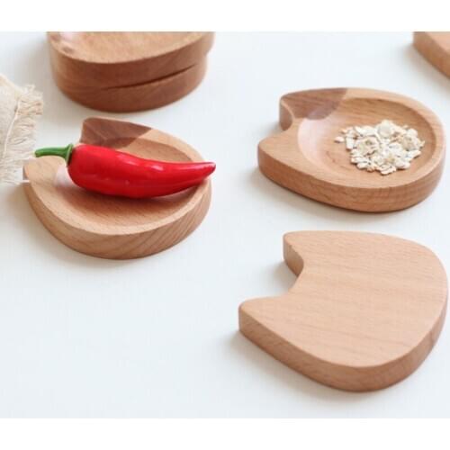 Cat Japanese Flavored Beech Wood Cartoon Sauce Dish Creative Small Wooden Afternoon Tea Dishes Solid Wood Tableware Food Fruits