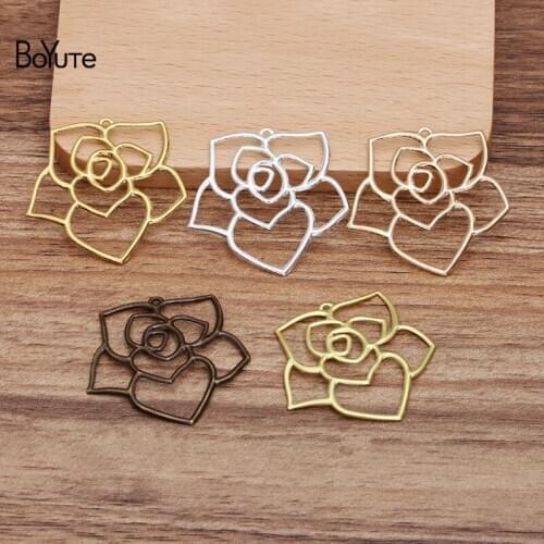 BoYuTe (10 Pieces/Lot) 36MM Big Metal Brass Rose Pendant Materials Diy Hand Made Jewelry Accessories Wholesale