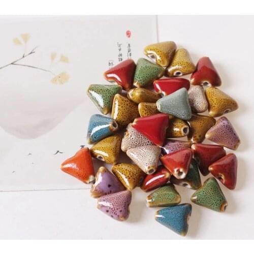 30 PCS 16.2mm Flower Glaze Triangle Ceramic Beads DIY Loose Bead Porcelain 2mm Hole Beads For Jewelry Making