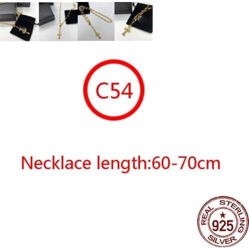 C54 s925 sterling silver necklace personality fashion cross inlaid stone pendant chain gold-plated twisted punk style NEW hot