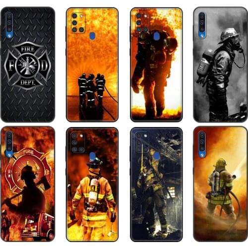 Black tpu Case For Samsung Galaxy A50 50S A30S A10 A11 A21S A31 A41 A51 A71 M21 M30S S10 LITE Cover Firefighter Heroes Fireman