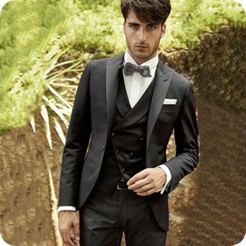 Black Classic Men Suits for Wedding Double Breasted Vest Peaked Lapel Slim Fit Groom Tuxedo 3Piece Terno Masculino Costume Homme
