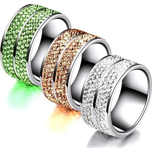 FairLadyHood 11mm e Version AAA Brown/Green/White Zicorn Stainless Steel Six Rows Of Zicorn Stainless Steel Ring