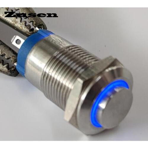 Zusen 12mm latching ring led light push button switch (ZS12H-10ZE/B/J/12V/N)