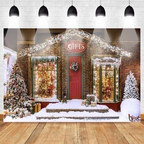 Neoback Gifts for Christmas Party Backdrop Happy New Year Background Brick House White Snow Santa Claus Photography Backdrops