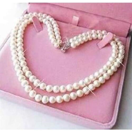 Exquisite 2 Rows 7-8mm Freshwater White Pearl Necklace 17-18”NO BOX