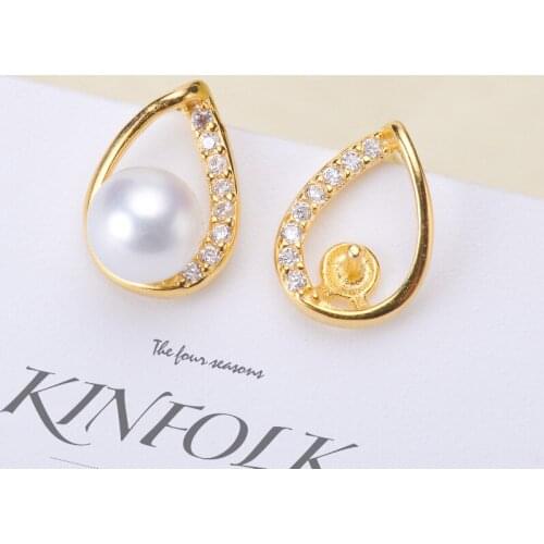 Waterdrop Pearl Earrings Mountings S925 Silver Fine Jewelry Components Silver&Gold Color Not including the pearl