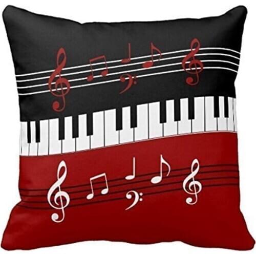 Red Black White Piano Keys And Notes Sofa Simple Home Decor Design Throw Pillow Case Decor Cushion Covers Square 18x 18 Inches