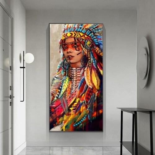 Colorful American Woman Oil Paintings Print on Canvas Art Posters And Prints Native Woman Abstract Art Pictures Home Wall Decor