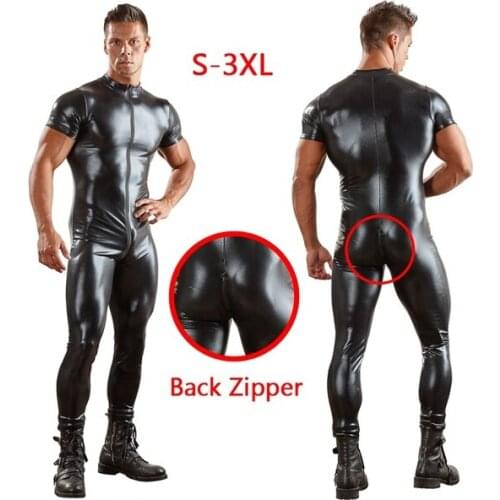 Latex Men Jumpsuits Leather Stretchy Tights Rompers Wet Look Liquid Latex Costume
