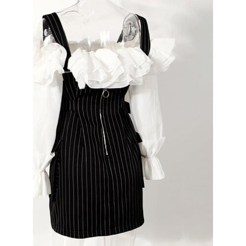 Retro Fake Two-Piece Shoulder Strap Bag Hip Mini Dress Spring Summer New Slim Sexy Ruffles New Dresses Party Clothes 2021