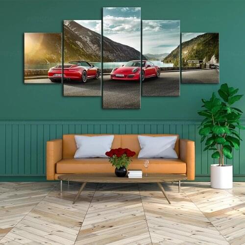 Wall Art Modular Mountain Red Car Canvas Running Street Cool Home Decor Pictures HD Printed Paintings Living Room Artwork Framed