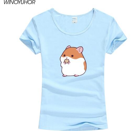 Cartoon T Shirt Cute Girls Hamster Funny Women Top Summer Short Sleeve Tee Shirt Camiseta Femenina