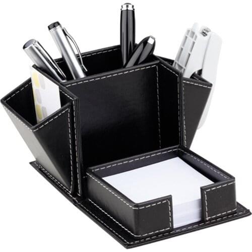 Desktop leather texture box office pencil holder note paper paperclip organizer