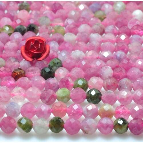 Natural Pink Tourmaline Faceted Round Loose Beads Wholesale Gemstone Semi Precious Stone Bracelet Necklace Diy Jewelry Making