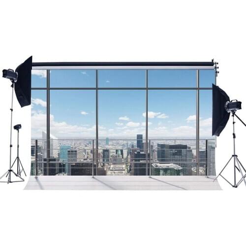 Office Room Backdrop American New York City Business Street View Skyscraper French Sash Blue Sky White Cloud Sunshine