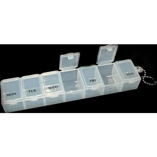 Wholesale Excellent Refillable Bottles plastic Pills box 7 cells Pill Storage Case seven days keychain empty Container 2000pcs