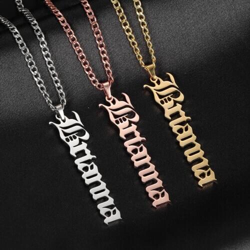 MYDIY Stainless Steel Choker Vertical Pendants Personalized Custom Name Necklace Old English Thick Chain Pendant Christmas Gift