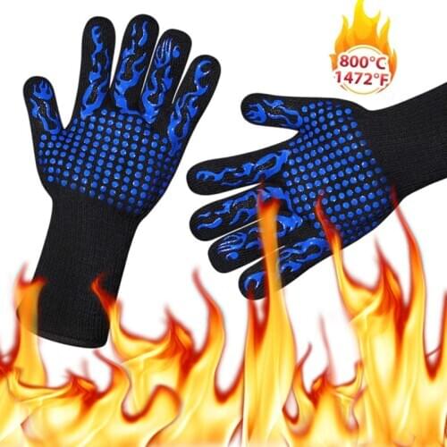 1 pair of 2PC Barbecue Gloves High Temperature 800 Degrees Non-slip Kitchen Cooking Insulation Microwave Oven Gloves