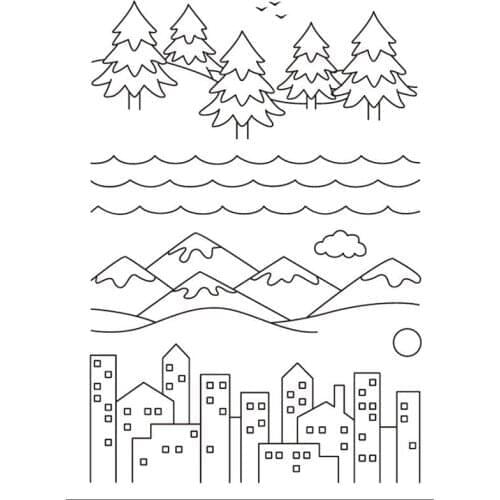 Clear background stamps ocean/tree distant view crafting stamps city view scrapbooking stamps