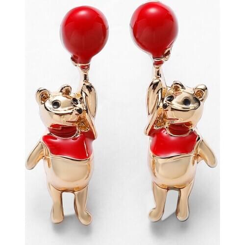 Winnie The Pooh Dangle Earring Pendant for Women Hip hop Red Enamel Drop Earrings Boy Girls Party Cartoon Jewelry Gold Earring