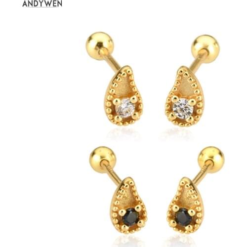 ANDYWEN 925 Sterling Silver Gold Water Droplets Stud Earring Mini Piercing Rock Punk Jewelry Clips Accessories Wedding Gift
