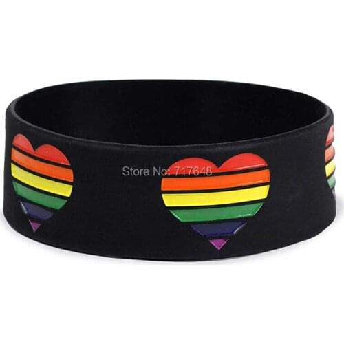 300pcs Black Pride Rainbow Heart wristband silicone bracelets free shipping by FEDEX A