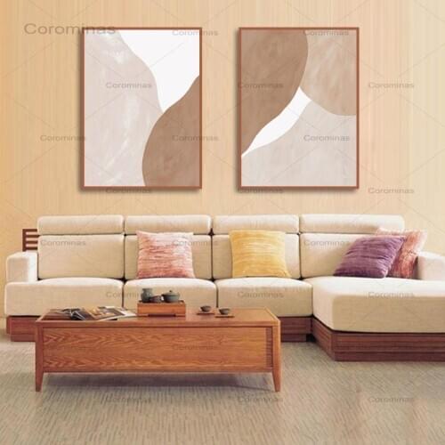 Modern Beige Brown Abstract Geometric Canvas Painting Wall Art Prints Poster Picture For Gallery Living Room Interior Home Decor