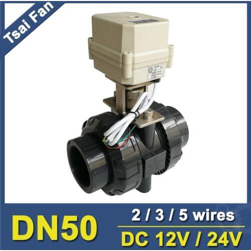 TF50-P2-C DC12V/24V 2/3/5 Wires BSP/NPT 2'' PVC 2 Way DN50 UPVC Actuator Valve 10NM On/Off 15 Sec Metal Gear For Water Treatment