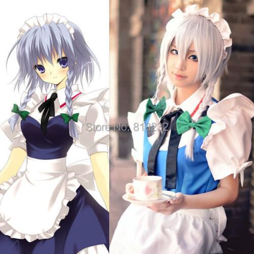 TouHou Project Izayoi Sakuya Apron Dress Maid Outfit Uniform Anime Cosplay Costumes
