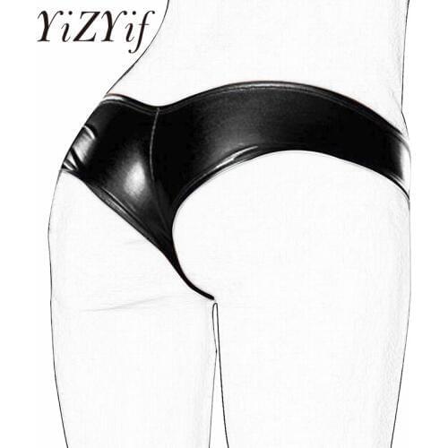 YiZYiF Shiny Underwear Women Panties Wetlook Slip Panties Sexy women Thongs Patent Leather C-String Underwear Thongs For Women