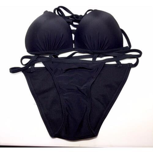 Y05 Vintage Bikini Womens top push up thong swimwear swimsuit bathing suit Beach swim wear Black