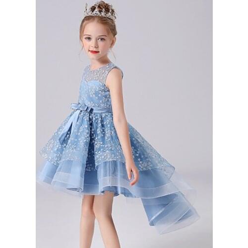 Girl skirt lace tail jacket 2021 girl baby bridesmaid flower pure color trailing embroidery girl baby dress