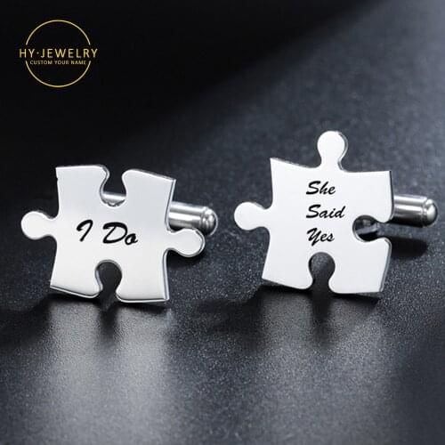 Custom Name Cufflinks /Wedding Puzzle Cufflink Letter Stainless Steel Name Handmade Charm Jewelry Men Gift Not Fade Dropshiping
