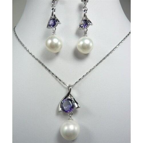 Mujer Nobility Lucky Women Vogue white shell pearl purple crystal pendant necklace earrings hook Fine moda