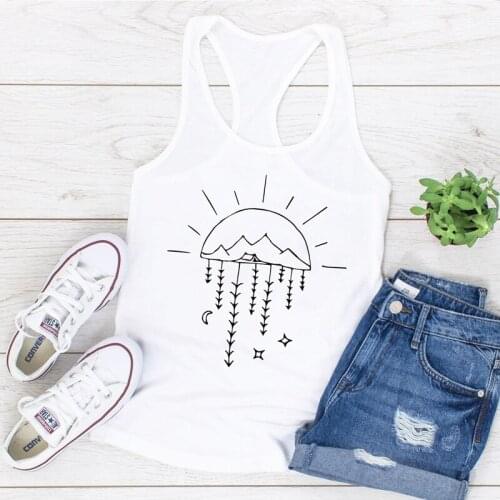Women Aesthetic Racerback Funny Tanks Sexy Summer GYm Workout Tee Shirt Vest Day And Night Reflection Graphic Camping Tank Tops