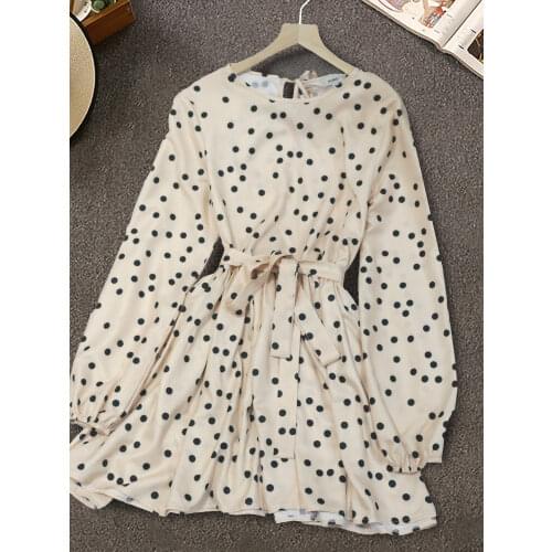 Loose Summer Retro Polka Dot Mini Length Dress for Women Preppy Style Girls 2021 New Vintage Robe Femme with Sashes Ropa Mujer