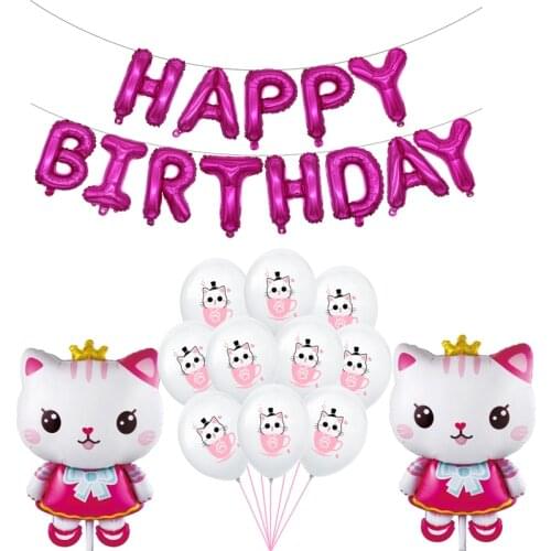 1 Set Kitten Balloon Birthday Party Cute Cat Memow Face Head Kawaii Little Footprint Balloons Number Foil Ballon Girls Favorite